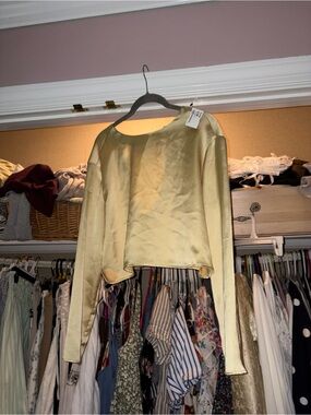 H&M Satin Long-Sleeve Crop Top - Light Gold